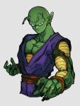  1boy antennae bald black_nails closed_mouth collarbone colored_skin dragon_ball dragon_ball_z fingernails green_skin grey_background kemachiku long_hair looking_at_viewer male_focus namekian piccolo pointy_ears simple_background solo 