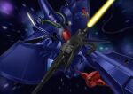  absurdres battle beam_rifle cable commentary_request energy_blade energy_gun extra_eyes gundam hambrabi highres hose machinery mecha mecha_focus mobile_suit motion_blur no_humans primate_nemesis robot science_fiction space starry_background titans_(gundam) tube weapon whip zeta_gundam 