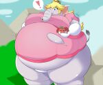  amami_317 anthro apple belly big_belly big_breasts blonde_hair blue_eyes breasts chubby_female clothing dress elephant elephant_peach elephant_tail elephantid eyelashes female food fruit gold_crown grey_body grey_skin hair hi_res huge_breasts mammal mario_bros nintendo overweight overweight_anthro panties plant princess_peach proboscidean proboscis_(anatomy) slightly_chubby solo thick_thighs torn_clothing torn_dress trunk_(anatomy) underwear weight_gain wide_hips 