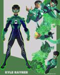  artist_name batm_andrew character_name crossed_arms crossover dc_comics domino_mask dragon_ball glowing glowing_eyes green_lantern green_lantern_(series) highres jewelry jojo_no_kimyou_na_bouken kyle_rayner mask multiple_crossover open_mouth ring shenron_(dragon_ball) smile stand_(jojo) star_platinum superhero 