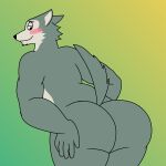  anthro beastars big_butt blush blush_lines butt butt_grab canid canine canis chin_tuft facial_tuft from_behind_position fur green_body green_fur hand_on_butt head_tuft hi_res legoshi_(beastars) looking_at_butt looking_back looking_down looking_pleasured male mammal multicolored_body multicolored_fur presenting presenting_hindquarters raised_tail rear_view sex simple_background simple_coloring smile solo tail tan_body tan_fur thick_thighs touching_own_butt tuft two_tone_body two_tone_fur wide_hips wolf wolfox90210 