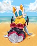  anthro bat beach big_breasts breasts cleavage clothed clothing female hi_res jollysart looking_at_viewer mammal rouge_the_bat seaside sega solo sonic_the_hedgehog_(series) 