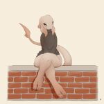  2023 anthro bottomless brick_wall clothed clothing crossed_legs digital_media_(artwork) hi_res louart marine simple_background sitting solo wall_(structure) 