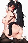  1girl absurdres animal_ear_fluff animal_ears ass black_hair blush breasts feet hair_between_eyes heart highres hololive large_breasts legs long_hair looking_at_viewer multicolored_hair nail_polish nipples no_shoes non-web_source one_eye_closed ookami_mio red_hair red_nails smile soles solo streaked_hair tail thighhighs tongue tongue_out variant_set varniskarnis virtual_youtuber wolf_ears wolf_girl wolf_tail yellow_eyes 