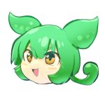  1girl :d blush commentary full_body green_hair hair_between_eyes hakonnbo long_bangs lowres open_mouth pea_pod personification simple_background smile solo v-shaped_eyebrows voicevox white_background yellow_eyes yukkuri_shiteitte_ne zundamon 