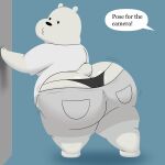  2023 absurd_res ambiguous_gender anthro bear bent_over big_butt black_clothing black_eyes black_nose black_thong black_underwear blue_background bottomwear butt cartoon_network clothed clothing colossalstars digital_media_(artwork) duo english_text fur grey_bottomwear grey_clothing grey_shorts half-closed_eyes hand_on_wall hi_res huge_butt ice_bear looking_back male mammal motion_lines narrowed_eyes obese obese_anthro obese_male overweight overweight_anthro overweight_male polar_bear pose shirt short_tail shorts simple_background speech_bubble t-shirt tail text thick_thighs thong topwear underwear unseen_character ursine we_bare_bears white_body white_clothing white_ears white_fur white_shirt white_t-shirt white_tail white_topwear 