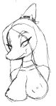  anthro big_breasts breasts dinosaur fang_(gvh) female goodbye_volcano_high hair half-closed_eyes long_hair looking_at_viewer monochrome narrowed_eyes pterodactylus pterosaur reptile scalie simple_background sketch snoot_game_(fan_game) solo unknown_artist white_background 