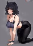  all_fours animal_ears ass black_hair blake_belladonna bluefield breasts cat_ears cat_girl curvy feet_out_of_frame highres large_breasts looking_at_viewer midriff open_mouth pants rwby short_hair sports_bra sportswear steaming_body sweat tight_clothes tight_pants wide_hips wristband yellow_eyes yoga_pants 