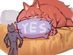  anthro bed biped blush bodily_fluids canid canine duo female fox fur furniture lying mammal nude on_bed on_front orange_body orange_fur pillow simple_background sweat unnamed_fox_(utterangle) utterangle white_background yellow_eyes 