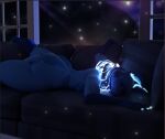  anthro big_butt blue_body blue_fur butt canid canine female fox fur glowing huge_butt mammal sleeping solo 