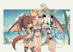  3girls 6+others :d :o ;d absurdres antenna_hair aqua_eyes arm_up artist_name ass beach beach_chair beach_umbrella bikini bikini_skirt blush borrowed_character breasts brown_eyes cloud collarbone commentary dated day digitan_(porforever) dragon_girl dragon_horns dragon_tail dragon_wings electric_plug electric_plug_tail english_commentary fang feet_out_of_frame flower flower_request food hair_between_eyes hair_flower hair_ornament hand_on_another&#039;s_shoulder headphones highres holding holding_ice_cream holding_innertube horns ice_cream ice_cream_cone innertube large_breasts lightning_bolt_symbol long_hair looking_at_viewer looking_back multiple_girls multiple_others navel object_request one_eye_closed open_mouth original palm_tree porforever power_symbol sand sarong small_breasts smile snail_print star-shaped_pupils star_(symbol) swimsuit symbol-shaped_pupils tail transparent_innertube tree triple_scoop twintails umbrella water wet white_bikini white_flower white_hair white_sarong wings wristband yellow_eyes 