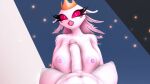  16:9 3d_(artwork) absurd_res anthro areola avian big_areola big_breasts bird breasts crown demon digital_media_(artwork) eyelashes female genitals gomifox hair headgear helluva_boss hi_res huge_breasts looking_at_viewer nipples nude penis simple_background smile solo source_filmmaker stella_(helluva_boss) white_body white_hair widescreen 