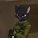  anthro cdt2s clothing domestic_cat felid feline felis female mammal military_uniform russian_flag solo solo_focus spetsnaz uniform 