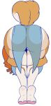 absurd_res anthro big_breasts blue_clothing blue_dress body_fur breasts butt butt_focus canid canine clothing dog_tail dress female fur furry_female hi_res kibbles_(uberquest) legwear mammal simple_background skidd solo tail thigh_highs uberquest webcomic white_background white_body white_fur 