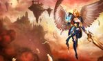  armor blonde_hair breasts holding holding_sword holding_weapon kayle_(league_of_legends) non-web_source sword weapon wings 