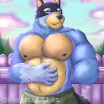  absurd_res animal_humanoid bandit_heeler belly bluey_(series) canid canid_humanoid canine canine_humanoid canis dog_humanoid domestic_dog hi_res himbo humanoid male male/male mammal mammal_humanoid maxito_arts muscular solo 