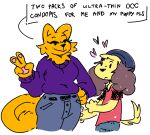  &lt;3 anthro buying canid canine canis clothed clothing condom dialogue dog_boy_(mevka) domestic_dog duo female fox fox_girl_(mevka) male mammal mevka_(artist) sexual_barrier_device shopping size_difference speech_bubble yandere 