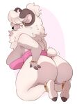  2023 anklet anthro bangs big_breasts big_butt bighorn_sheep blush bovid bracelet breasts butt butt_focus caprine clothing digital_drawing_(artwork) digital_media_(artwork) ear_piercing ear_ring female fluffy fluffy_hair fur hair hair_over_eyes hand_on_butt hi_res hooves horn jewelry lips mammal neck_tuft piercing pink_clothing punkinbuu ring_piercing sheep side_boob simple_background smile solo strapless_clothing tail thick_bottom_lip thick_thighs tuft white_body white_fur 