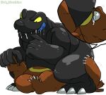  anthro bear black_body black_scales blue_tongue bodily_fluids brown_body brown_fur crossover drooling duo facesitting fur generation_2_pokemon heart_of_darkness hisashino licking licking_lips male male/male male_dominating_male mammal mefudoka monster nintendo overweight overweight_anthro overweight_male pokemon pokemon_(species) saliva scales scalie sitting_on_another tears tongue tongue_out ursaring 