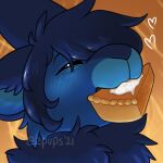  &lt;3 ambiguous_gender bangs blue_body blue_fur blush blush_lines dessert ears_back eating eating_food eyes_closed ezpups feral fluffy food fur icon low_res mammal neck_tuft pie pivoted_ears smile snout solo tuft 