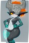  &lt;3 absurd_res armor black_body blue_markings bodily_fluids breasts featureless_breasts female genitals grey_background grey_body hair hand_on_hip headgear helmet hi_res humanoid humanoid_pointy_ears imp looking_at_viewer markings midna navel nintendo one_eye_obstructed orange_hair pussy red_eyes short_stack simple_background solo sweat sweatdrop the_legend_of_zelda thick_thighs twili twilight_princess wide_hips yellow_sclera zexlynk 
