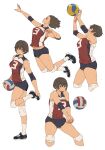  1girl full_body gym_uniform highres jumping m_k multiple_views original short_hair stretching sweat tall tall_female tomboy volleyball 