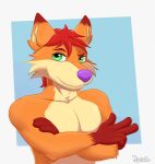 anthro canid canine daison_the_fox fox fur green_eyes hair hi_res looking_at_viewer male mammal orange_body orange_fur red_hair simple_background solo 