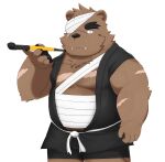  2023 absurd_res anthro bandage bear brown_body gouki_(the_spicy_ninja_scrolls) hi_res humanoid_hands kemono male mammal musclegut niaor27 overweight overweight_male scar simple_background solo the_spicy_ninja_scrolls white_background 