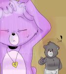  2023 anthro bathing bear black_nose blush bulge cute_mango dot_eyes duo exclamation_point eyes_closed hi_res male mammal padre_(unicorn_wars) purple_body sargento_caricias towel unicorn_wars 