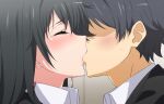  1boy 1girl black_hair blush close-up closed_eyes eyelashes faceless faceless_male hair_ribbon hetero highres hikigaya_hachiman kiss red_ribbon ribbon shirt shou937 white_shirt yahari_ore_no_seishun_lovecome_wa_machigatteiru. yukinoshita_yukino 