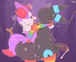  2023 abdominal_bulge anal anal_penetration anthro anthro_on_anthro anthro_penetrated anthro_penetrating anthro_penetrating_anthro balls biped black_body black_eyes bodily_fluids braixen clothing cum cum_drip dripping duo eeveelution erection frumples fur generation_2_pokemon generation_6_pokemon genital_fluids genitals girly girly/girly male male/male male_penetrated male_penetrating male_penetrating_male multicolored_clothing nintendo penetration penis pokemon pokemon_(species) purple_body purple_fur rainbow_clothing red_sclera sex tongue tongue_out umbreon white_body white_fur 