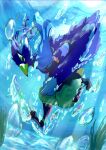  anthro avian beak bird blue_body blue_feathers braided_hair breath_of_the_wild chikichikitaron feathers hair hi_res male nintendo revali rito scarf solo talons the_legend_of_zelda underwater water wings 