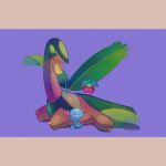  bounsweet bright_pupils closed_eyes closed_mouth commentary_request hinato_(weeeeee_i) looking_down lying no_humans pokemon pokemon_(creature) purple_background sitting smile tropius u_u wooper 