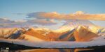  artist_name blue_sky cloud day highres lake mountain nature no_humans original outdoors photoshop_(medium) reflection reflective_water scenery sky snow tent water yucong_tang 