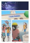  anthro bodily_fluids bucky_(lion21) comic cum dave_(lion21) duo ear_piercing ellipsis eyewear genital_fluids hi_res lagomorph leporid lion21 male male/male mammal piercing procyonid question_mark rabbit raccoon sunglasses 