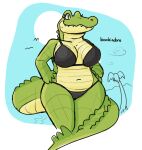  alligator alligatorid anthro belly_scales bikini breasts clothing crocodilian dubindore female green_body green_scales hands_on_hips hi_res non-mammal_breasts reptile scales scalie sharp_teeth slightly_chubby smile solo swimwear teeth wide_hips 