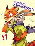  anthro canid canine disney duo english_text female fox judy_hopps lagomorph leporid male male/female mammal nick_wilde rabbit surprise text ydk1226 zootopia 