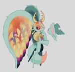  animal_ears antlers blush_stickers elfilin fecto_elfilis full_body grey_background highres jiugong_chi kirby_(series) kirby_and_the_forgotten_land looking_at_another mouse_ears multicolored_eyes notched_ear solid_oval_eyes tail wing_ears yellow_fur 