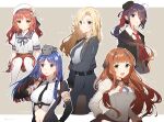  5girls :d ahoge american_flag american_flag_print ariake_(kancolle) belt belt_buckle beret black_belt black_gloves black_headwear black_jacket black_necktie black_skirt blazer blonde_hair blue_eyes blue_hair blue_sailor_collar blunt_bangs blush bomber_jacket breasts brown_hair buckle buttons character_name closed_mouth collared_shirt crop_top elbow_gloves fingerless_gloves flag_print flower gloves gradient_hair green_eyes grey_eyes grey_skirt hat hat_flower helena_(kancolle) hiiragi_souren hornet_(kancolle) jacket juliet_sleeves kantai_collection large_breasts long_hair long_sleeves low_ponytail military military_uniform multicolored_hair multiple_girls navel necktie open_clothes open_jacket open_mouth pantyhose parted_lips pencil_skirt pleated_skirt puffy_sleeves purple_eyes purple_hair red_hair red_necktie red_skirt sailor_collar sailor_hat sailor_shirt shirt short_sleeves skirt sleeveless sleeveless_shirt smile south_dakota_(kancolle) south_dakota_kai_(kancolle) star_(symbol) star_print thighhighs twitter_username uniform wavy_hair white_flower white_gloves white_hair white_headwear white_shirt yashiro_(kancolle) yellow_eyes yellow_flower zipper zipper_pull_tab 