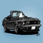  blue_background car chibi convertible ford ford_mustang motor_vehicle muscle_car no_humans original shadow signature simple_background takedake_(motion_animator) vehicle_focus 