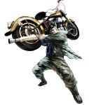  1boy boots buzz_cut camouflage camouflage_pants clenched_teeth fur-trimmed_jacket fur_trim green_jacket jacket male_focus motor_vehicle motorcycle nakazono310 pants ryuu_ga_gotoku_(series) ryuu_ga_gotoku_5 saejima_taiga short_hair solo teeth very_short_hair 