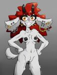  anthro bovid breasts caprine chain chain_jewelry collarbone covered_nipples covered_pussy digital_media_(artwork) ear_piercing ear_ring facial_piercing female freckles fur goat hair hands_on_hips hi_res horizontal_pupils horn lip_piercing looking_at_viewer mammal miniscule_(minisculeiscool) navel navel_piercing nipple_tape pasties piercing pink_nose portrait pupils pussy_tape red_hair ring_piercing sharp_teeth simple_background small_breasts smile solo spikes tail tape teeth teeth_showing three-quarter_portrait twintails_(hairstyle) white_body white_fur yellow_eyes 