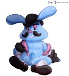  anthro candy_crush clothed clothing diam_snow erection facial_hair footwear hare hat headgear headwear lagomorph leporid liquorice_larry male mammal mustache open_clothing open_shirt open_topwear rabbit shirt shoes solo spread_legs spreading suit_jacket top_hat topwear 