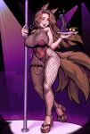  2023 anal_beads animal_humanoid big_breasts blanc_nasties bodily_fluids breasts breath brown_ears brown_hair brown_tail canid canid_humanoid canine canine_humanoid clothed clothing curvy_figure detailed_background dildo egg_vibrator female fishnet fishnet_legwear fox_humanoid fox_spirit full-length_portrait genital_fluids hair hi_res humanoid humanoid_dildo legwear lights long_hair mammal mammal_humanoid navel_outline nightclub open_mouth open_smile plate pole portrait purple_dildo pussy_juice red_clothing saeko_kitsune sex_toy smile solo sparkles sweat tail teeth tongue tongue_out vibrator vtuber 