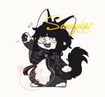  1other :d animal_ears artist_name black_fur black_hair black_tail chibi full_body furry hand_up hua_hua_de_meme looking_at_viewer original sample_watermark short_hair smile solo white_background yellow_eyes 