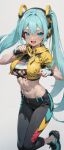  1girl absurdres ai-generated boxing breasts hatsune_miku highres navel non-web_source underboob 