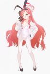  1girl absurdres alternate_costume blue_archive full_body gloves halo high_heels highres jacket long_hair looking_at_viewer playboy_bunny red_hair solo tachibana_shiori_(suica_112) takane_(blue_archive) wavy_hair white_jacket yellow_eyes 