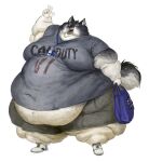  2021 activision anthro bag belly big_belly bottomwear call_of_duty canid canine canis cettus chubby_cheeks clothed clothing fat_rolls footwear fully_clothed gesture happy hi_res holding_bag holding_object kurtis_ziegler male mammal moobs morbidly_obese morbidly_obese_anthro morbidly_obese_male obese obese_anthro obese_male open_mouth overweight overweight_anthro overweight_male pants shirt shoes shorts simple_background smile solo standing topwear waving white_background wolf 