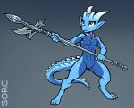  alae anthro breasts collar female genitals kobold long_tail melee_weapon nipples non-mammal_breasts paladin polearm pussy scalie small_breasts solo sorc tail weapon 