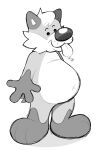  3_toes anthro beady_eyes belly bodily_fluids canid canine eyebrows featureless_chest featureless_crotch feet graham_(gramgastronomy) gramgastronomy greyscale hi_res male mammal monochrome navel nude overweight overweight_anthro overweight_male saliva saliva_on_tongue simple_background snout tail three-quarter_view toes tongue tongue_out toony white_background x_navel 